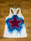 Red White and Blue Star Tie Dye Ladies Racerback Tank Large
