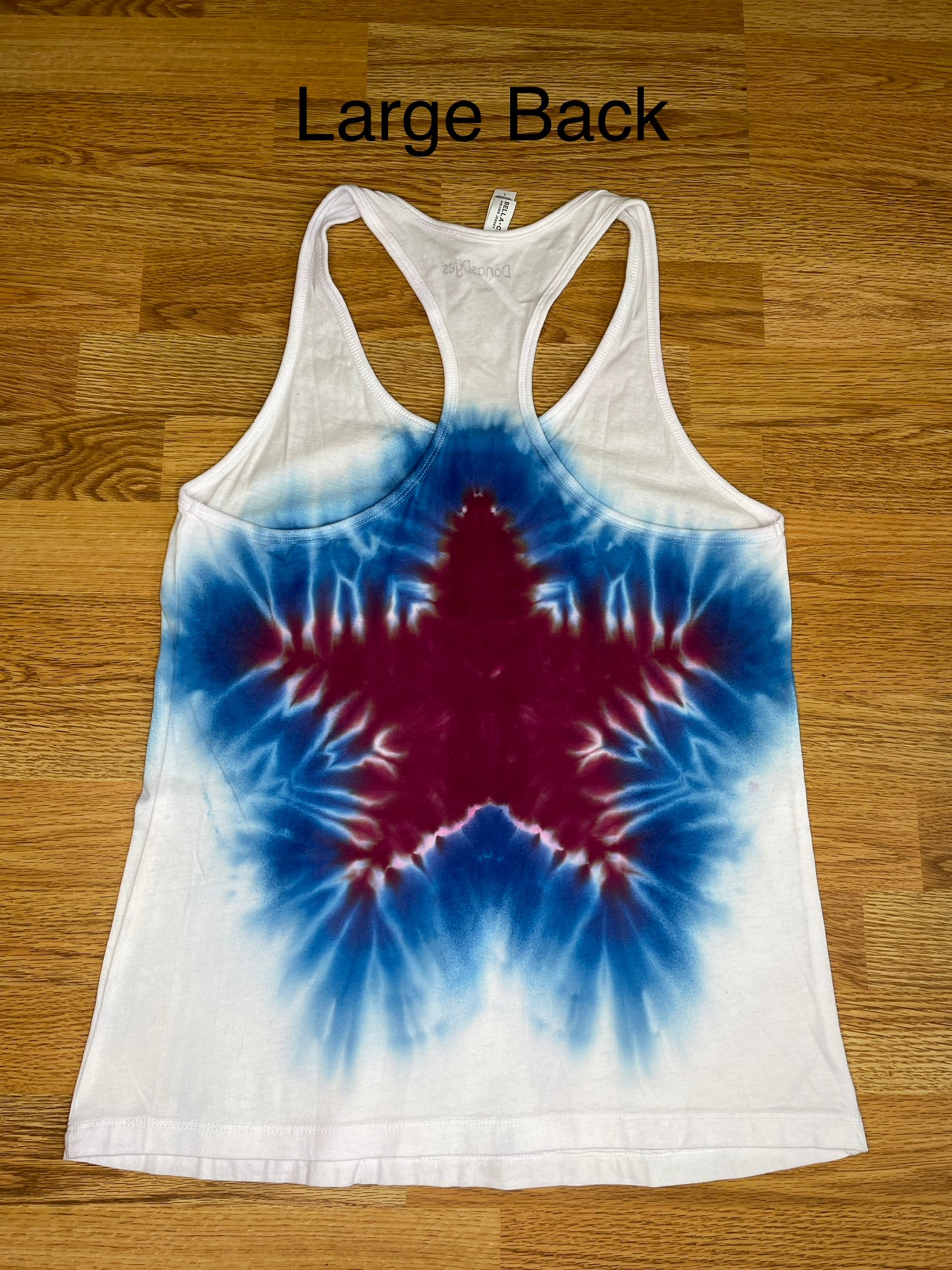 Red White and Blue Star Tie Dye Ladies Racerback Tank Large