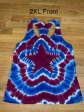 Red White and Blue Star Tie Dye Ladies Racerback Tank 2XL