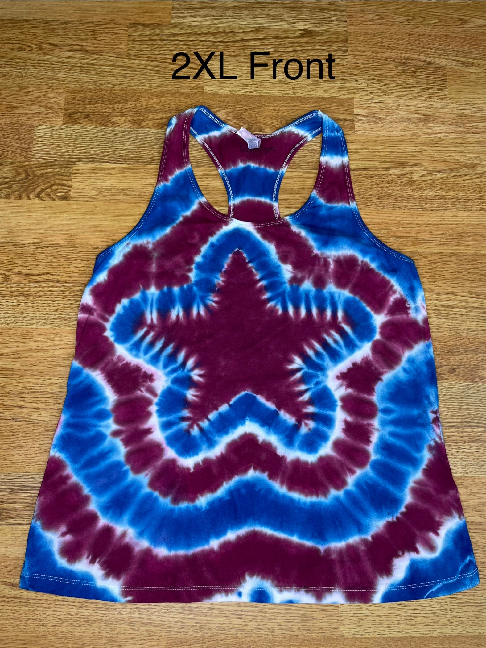 Red White and Blue Star Tie Dye Ladies Racerback Tank 2XL