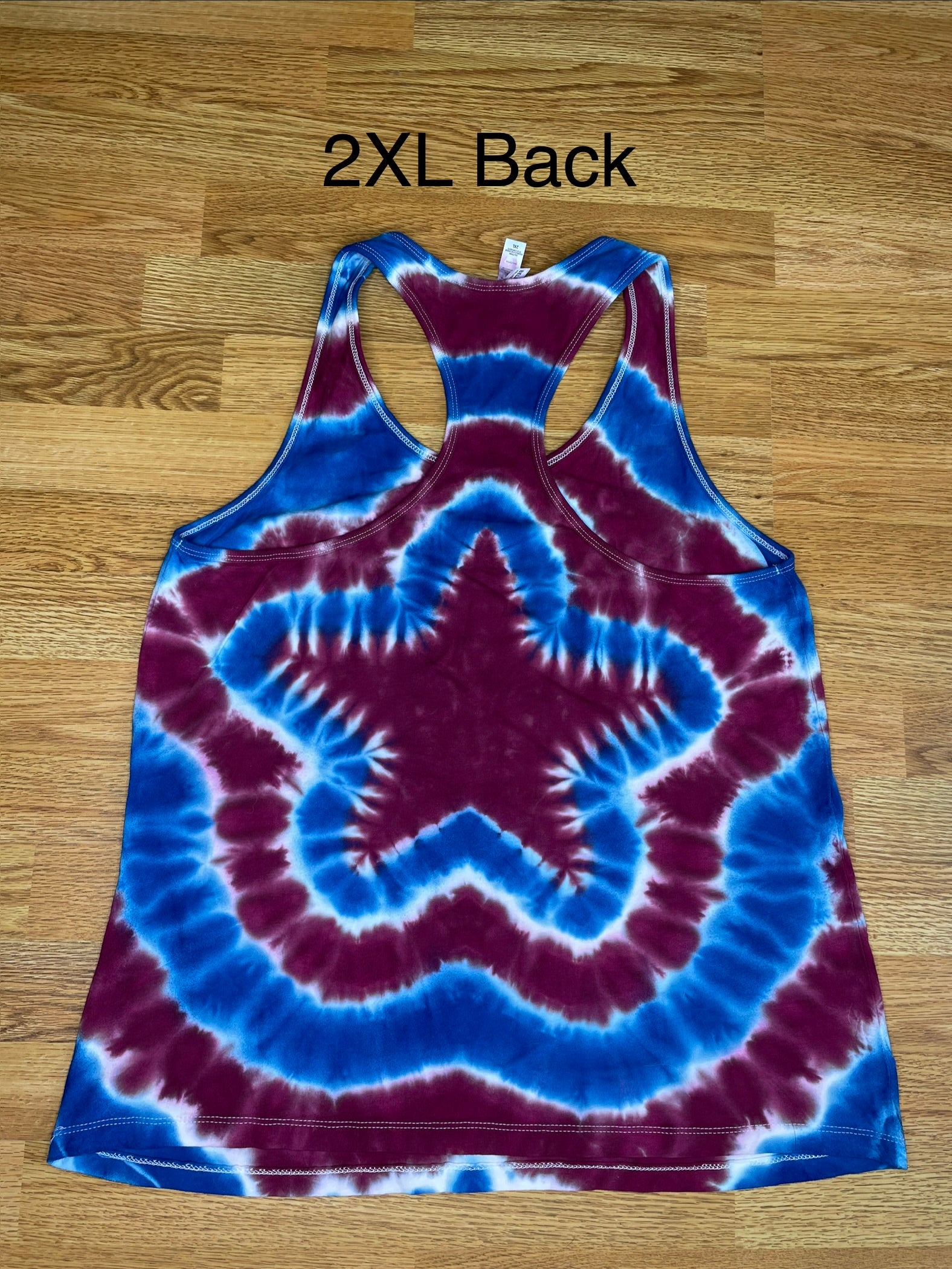 Red White and Blue Star Tie Dye Ladies Racerback Tank 2XL