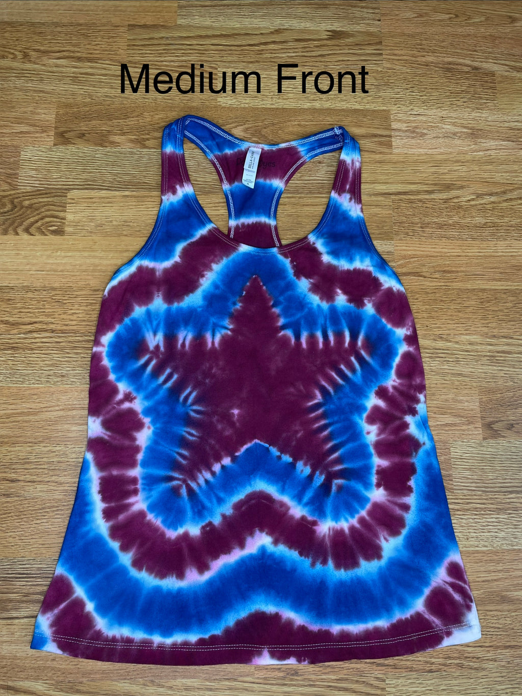 Red White and Blue Star Tie Dye Ladies Racerback Tank Medium