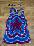 Red White and Blue Star Tie Dye Ladies Racerback Tank Medium