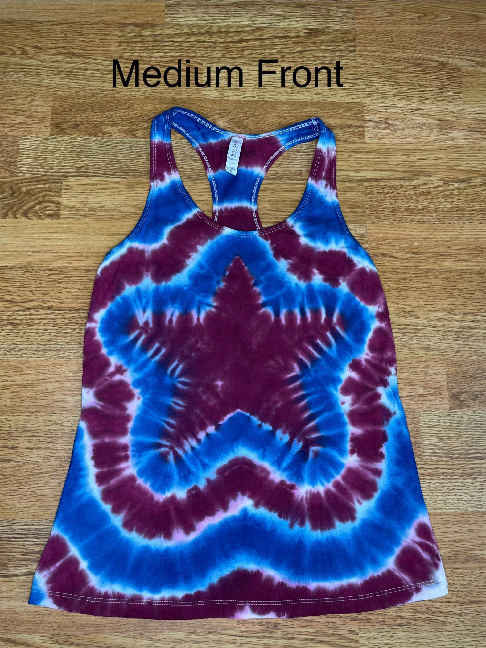Red White and Blue Star Tie Dye Ladies Racerback Tank Medium