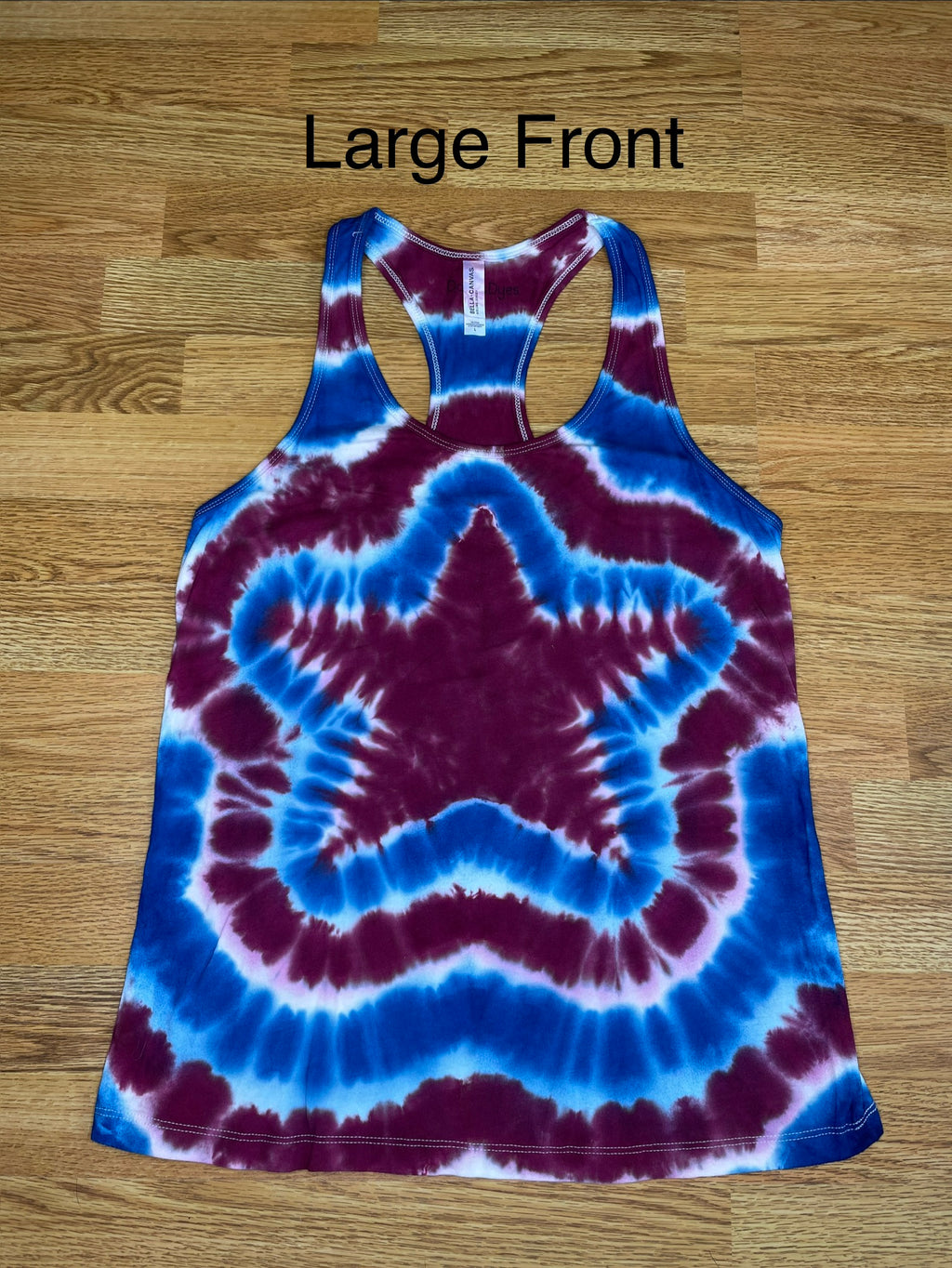 Red White and Blue Star Tie Dye Racerback Tank Large