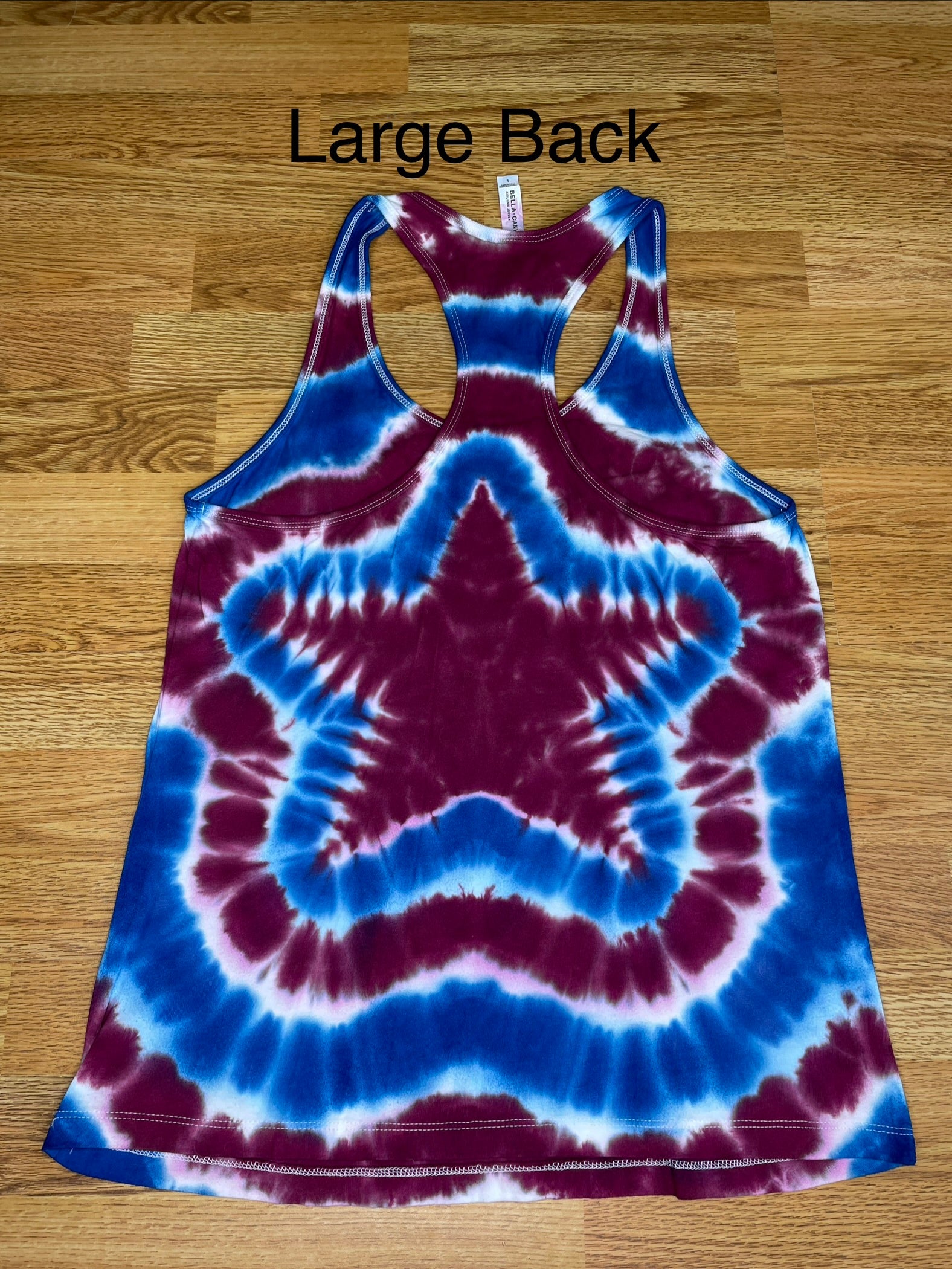 Red White and Blue Star Tie Dye Racerback Tank Large